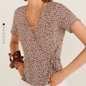 Mango Brown Floral Wrap Tie Blouse Serena
